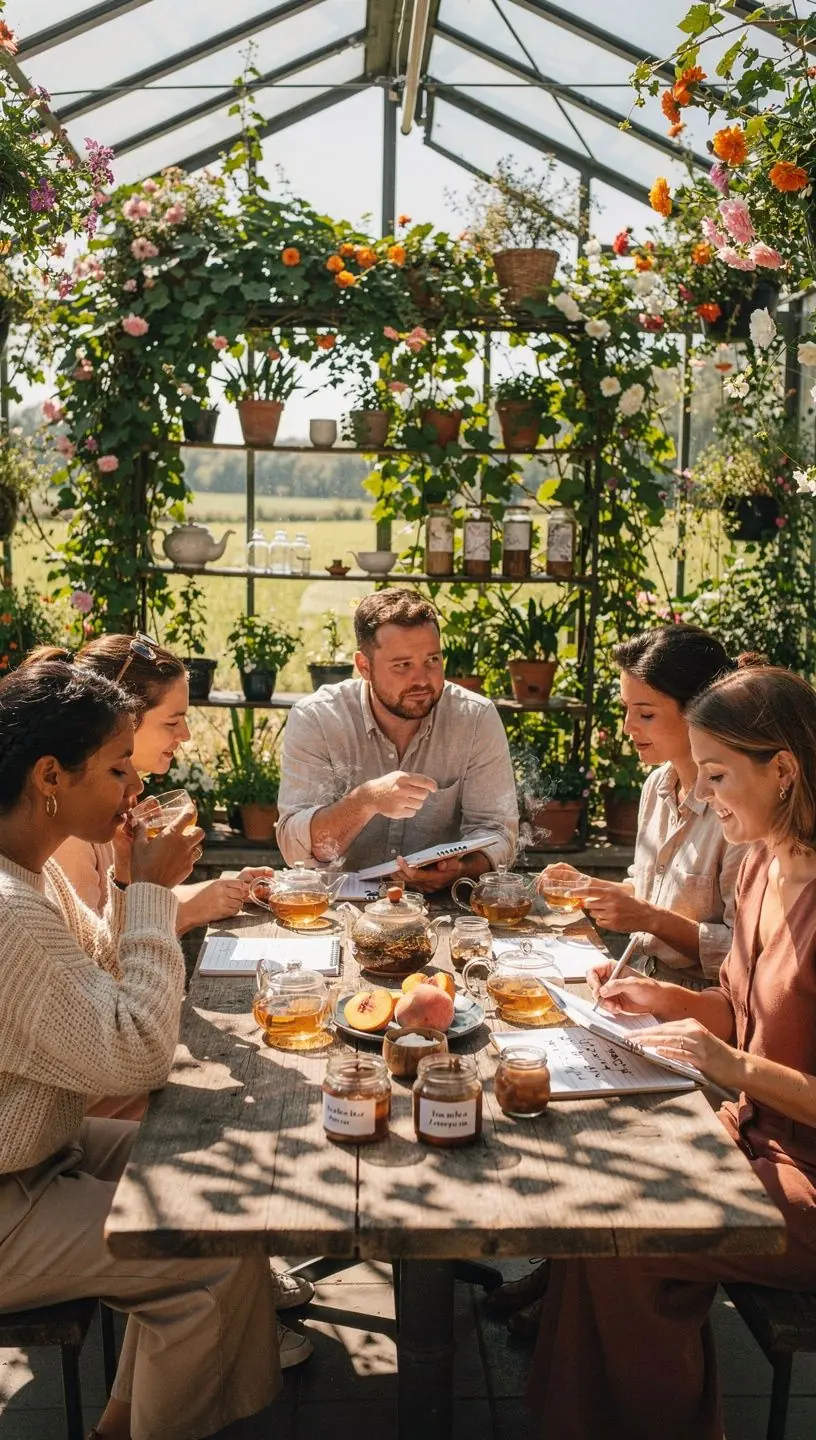 Des feuilles de thГ© Oolong entourГ©es de fleurs dГ©licates et de pГЄches juteuses.